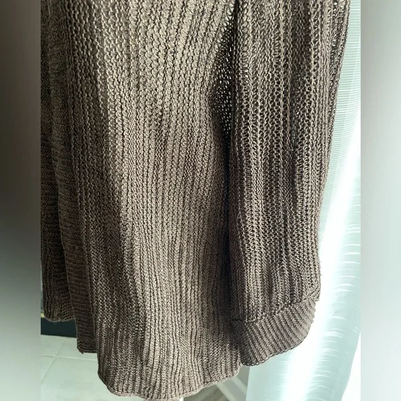 Eileen Fisher Brown Open Front Lightweight Cardigan Silk & Linen Blend Medium - Picture 3 of 10
